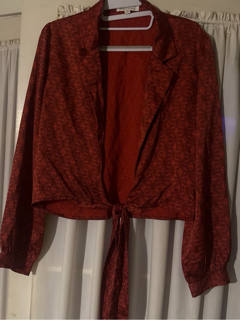 Honey Punch Red Tie-Front Cropped Blouse